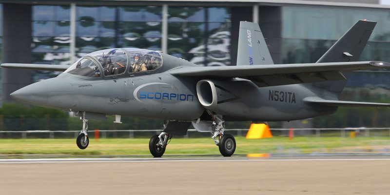 Making its first appearance at the Farnborough Airshow, Textron Aviation's Scorpion trainer/light attach platform surprised the industry when it was revealed just weeks ago. Photo: David McIntosh